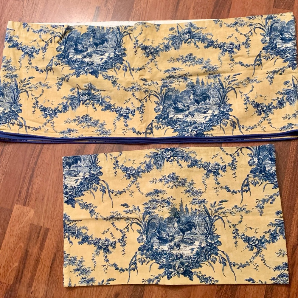 Yellow and Blue Toile for a Sliding Glass Door/Large Window & Window Valences